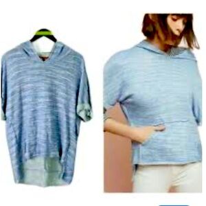💚10 Dolan Left Coast Anthropologie Womens M Short Sleeve Hoodie Blue Relaxed